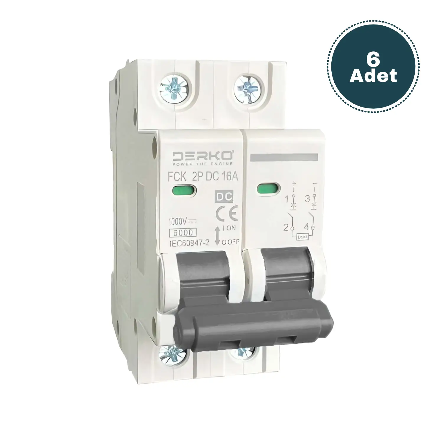 Derko   3 Adet 4 Kutup  Dc 10KA 16 Amper C Tipi Otomatik Sigorta (1000V Dc)