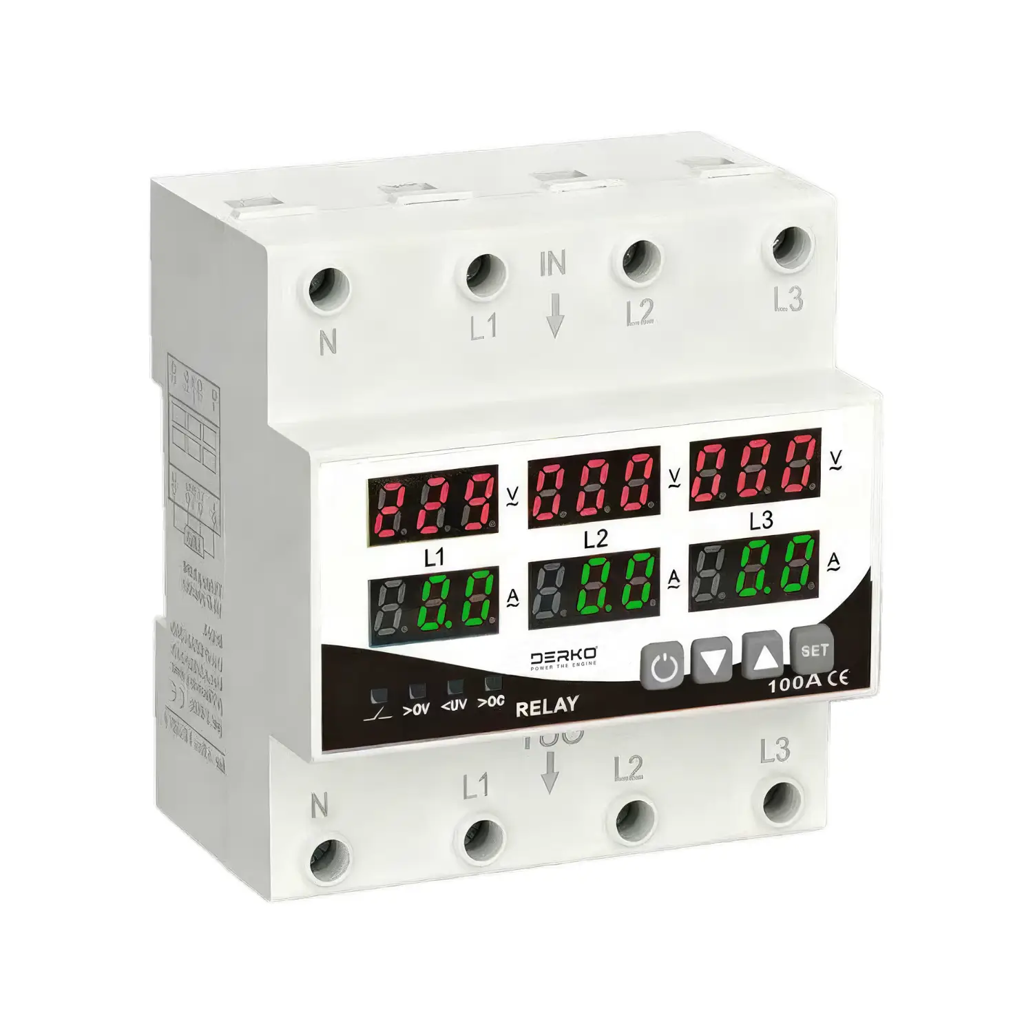 Derko DİJİTAL TRİFAZE AYARLANABİLİR AŞIRI VE DÜŞÜK VOLTAJ KORUMA RÖLESİ 100 Amper
