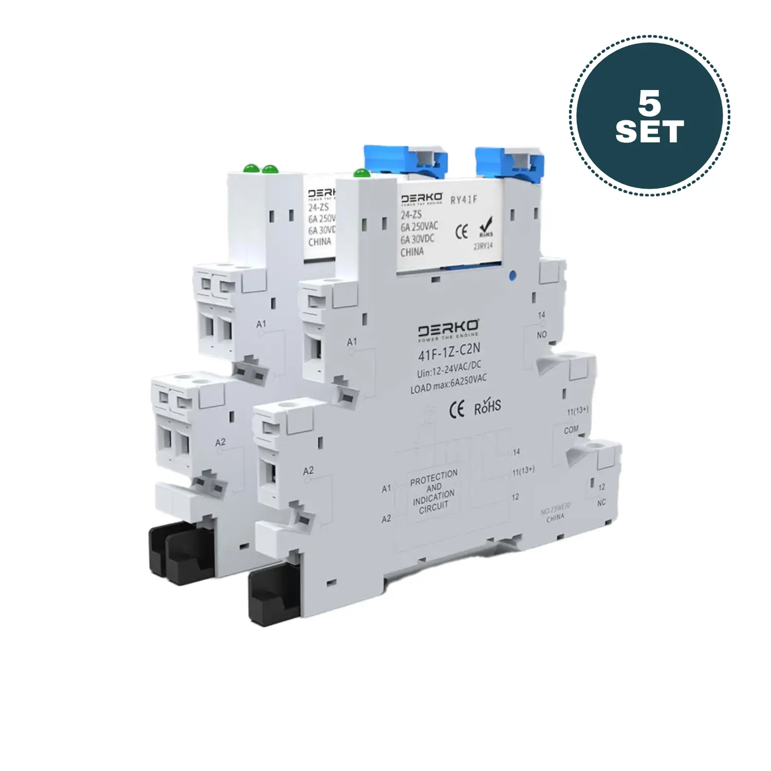 Derko 10 Adet  41F-1Z-C2N 24VDC YAY BASKILI KLEMENS SLİM RÖLE VE SOKETİ