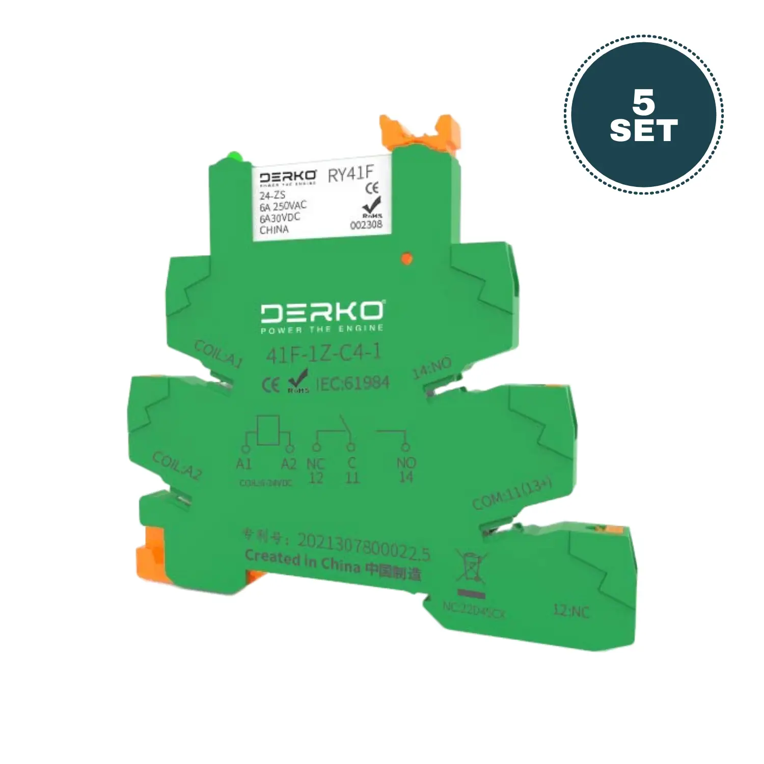 Derko 10 Adet  41F-1Z-C4-1 24VDC YAY BASKILI SLİM RÖLE VE SOKETİ