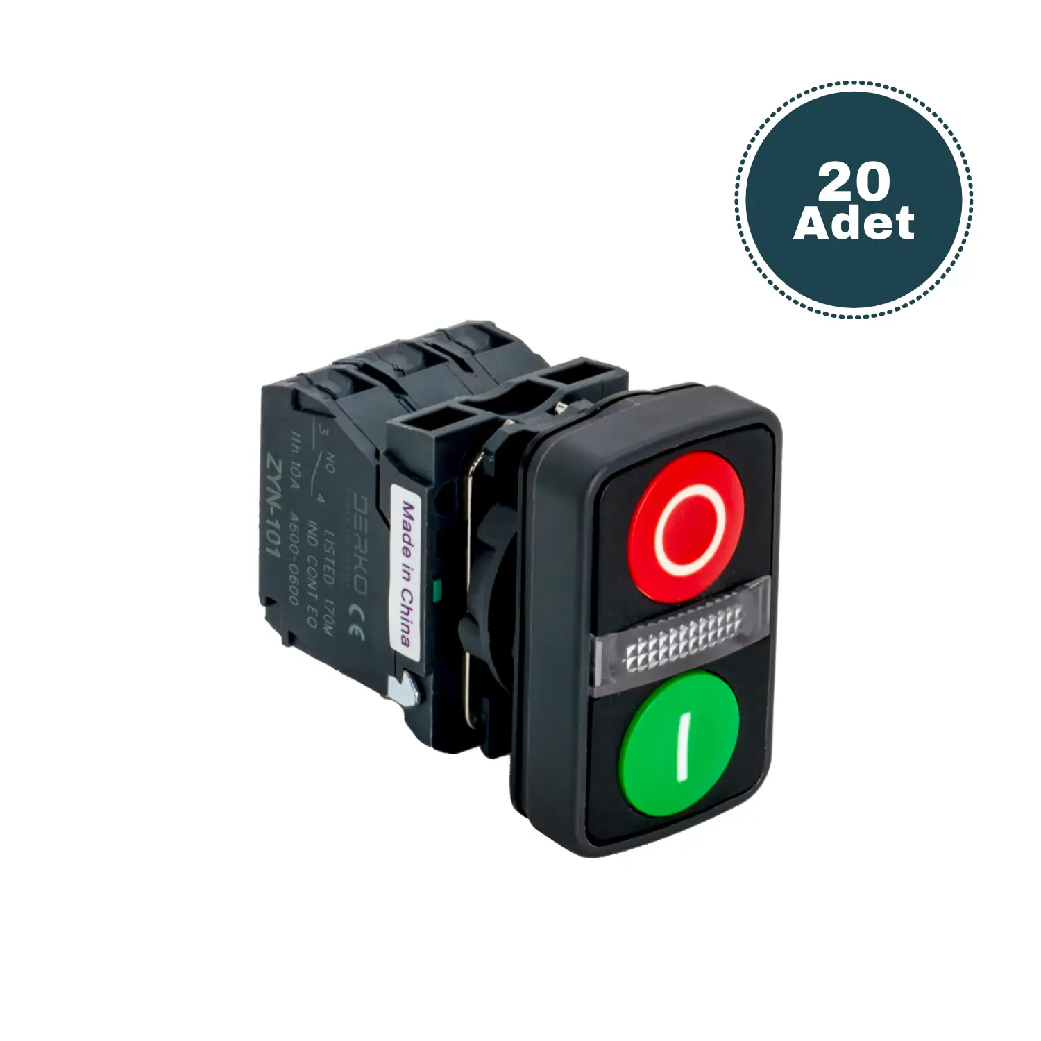Derko 20 adet IŞIKLI İKİZ BUTON (220V AC)