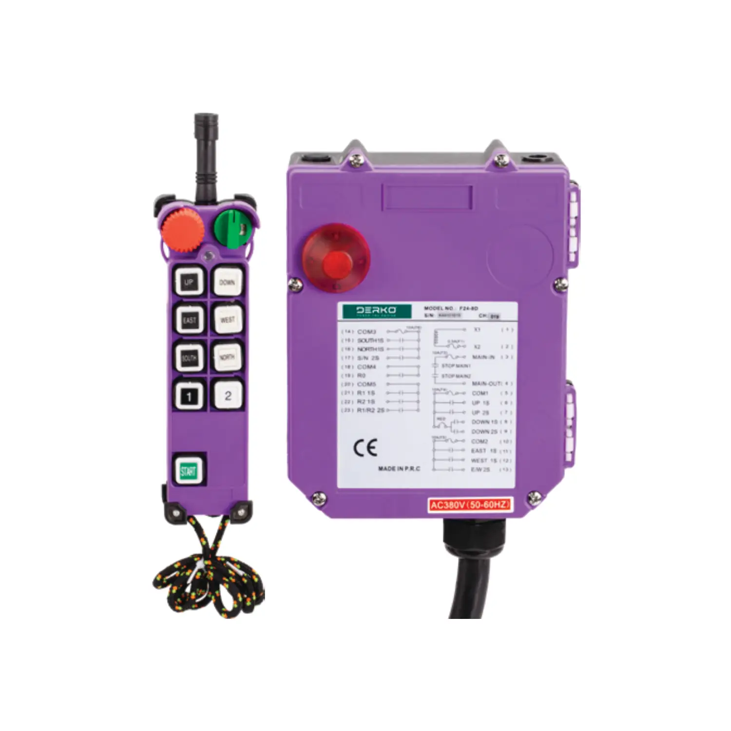 Derko F24-8D Çift Hızlı 6 Yön Hareket Uzaktan Vinç Kumanda Kontrol Seti Acil Stoplu 380VAC