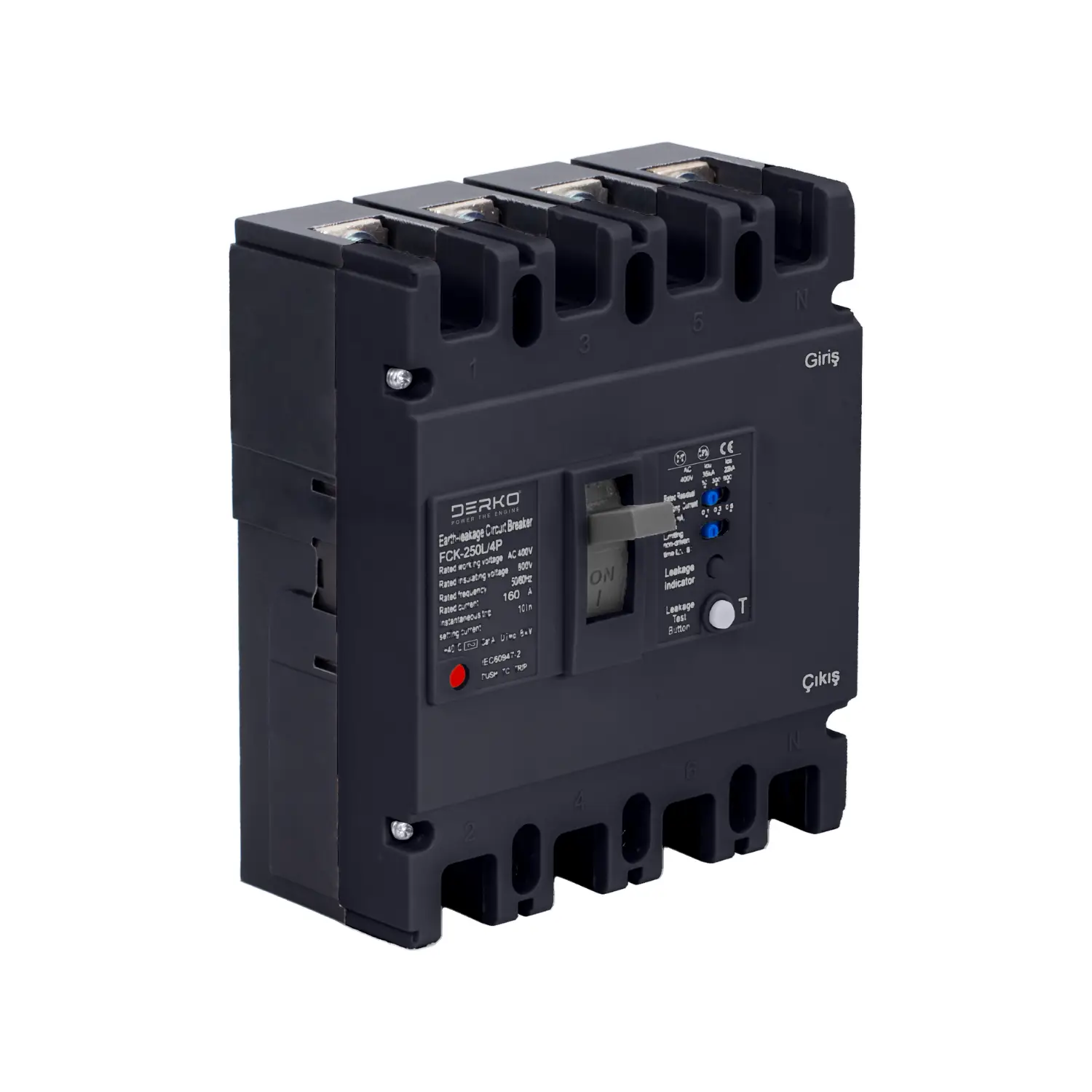 Derko 4 Kutuplu 100 Amper Kaçak Akım Yangın Korumalı ve Nötr Kesmeli Kompakt Şalter