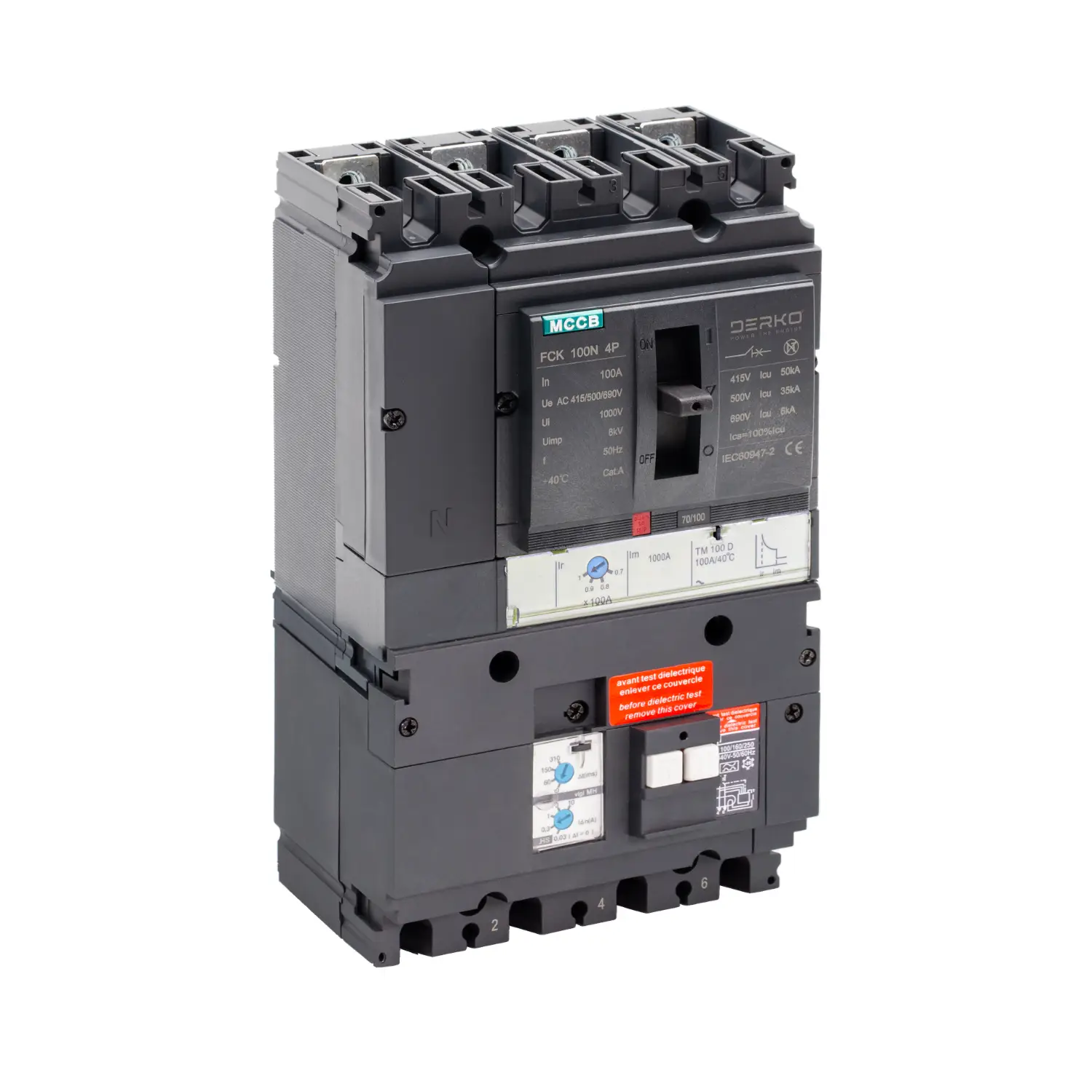 Derko 4 Kutuplu 112-160 Amper Ayarlı Kaçak Akım Yangın Korumalı Kompakt Şalter