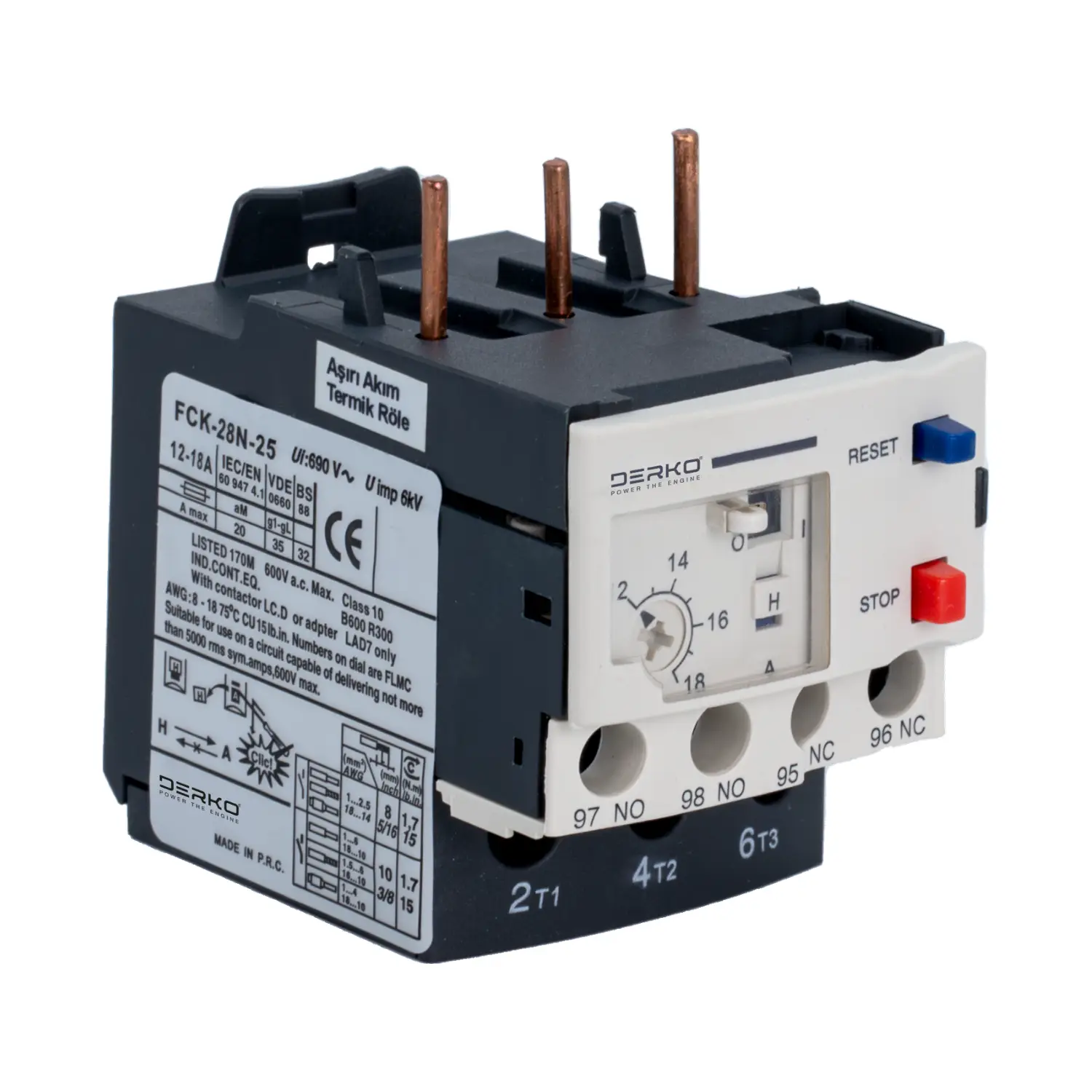 Derko 1,6-2,5 Amper Kontaktöre Geçmeli Termik Röle